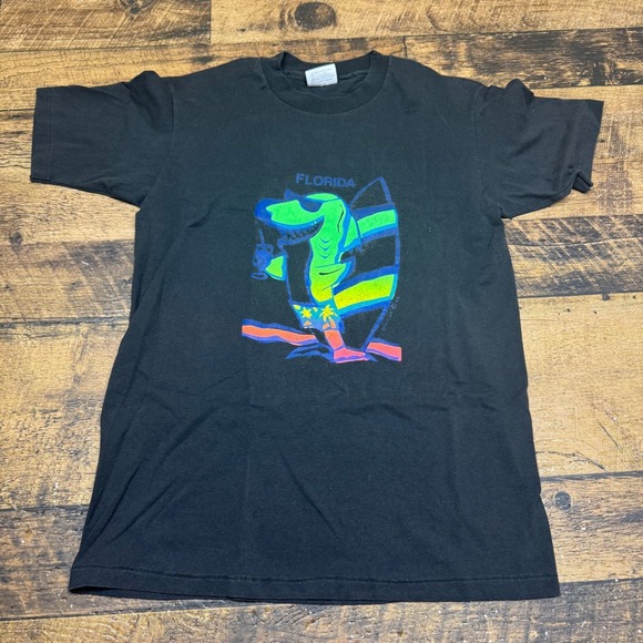 Hanes Other - Vintage Hanes 50/50 T-Shirt Black‎ S/m Florida Colorful Single Stitch 90s Surf